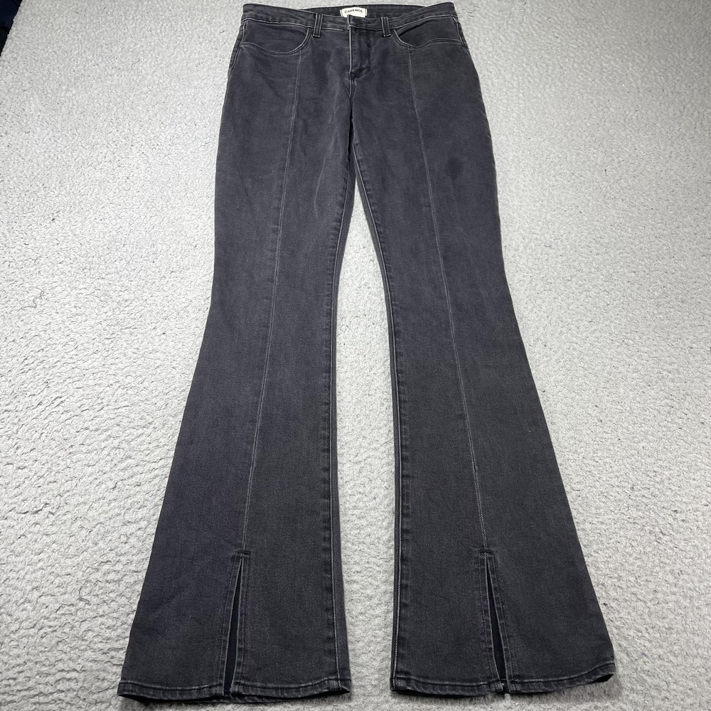L'Agence Jeans Womens 27 Black Charcoal Wash Mid Rise Slim Flare Slit Denim USA‎